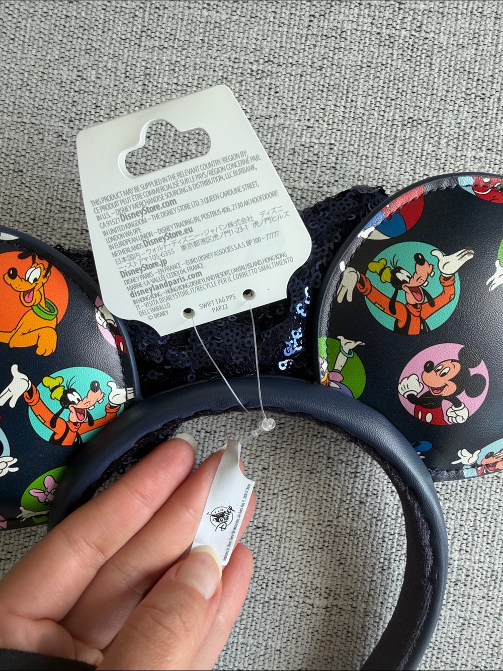 Disney Navy Sequin Bow Minnie Ear Headband with Character Print Ears - Picture 3 of 4